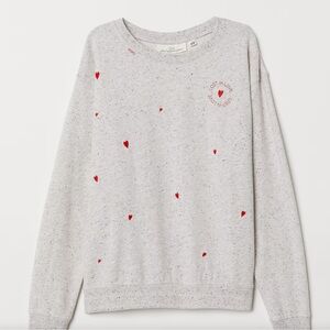 L.O.G.G. H&M Lost in Love Grey & Red Embroidered Hearts Sweatshirt